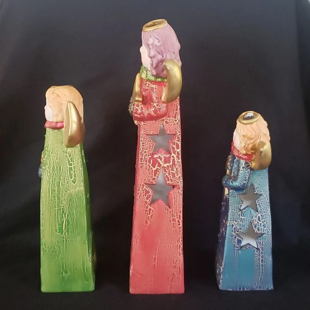 Vintage Set of 3 Lovely Ceramic Angel Votive Tealight Candle Holder Luminaries